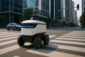 Autonomous delivery robot on a pedestrian crossing