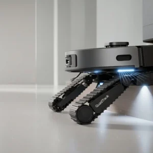 Dreame Cyber X tracked robot vacuum on stairs