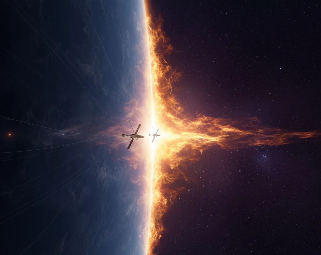 Voyager probe crossing plasma wall at heliopause