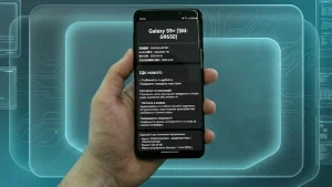 Samsung Galaxy S9 Plus phone screen showing software update version G9650ZHU9FZB1