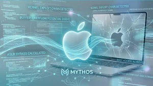 Концепт безпеки macOS та аналізу ШІ Mythos у стилі Glassmorphism