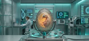Штучне інкубаційне яйце з титановим каркасом та ембріоном птаха всередині лабораторії