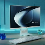 Настільний моноблок комп'ютер все в одному ASUS VM441 білого кольору на алюмінієвій підставці