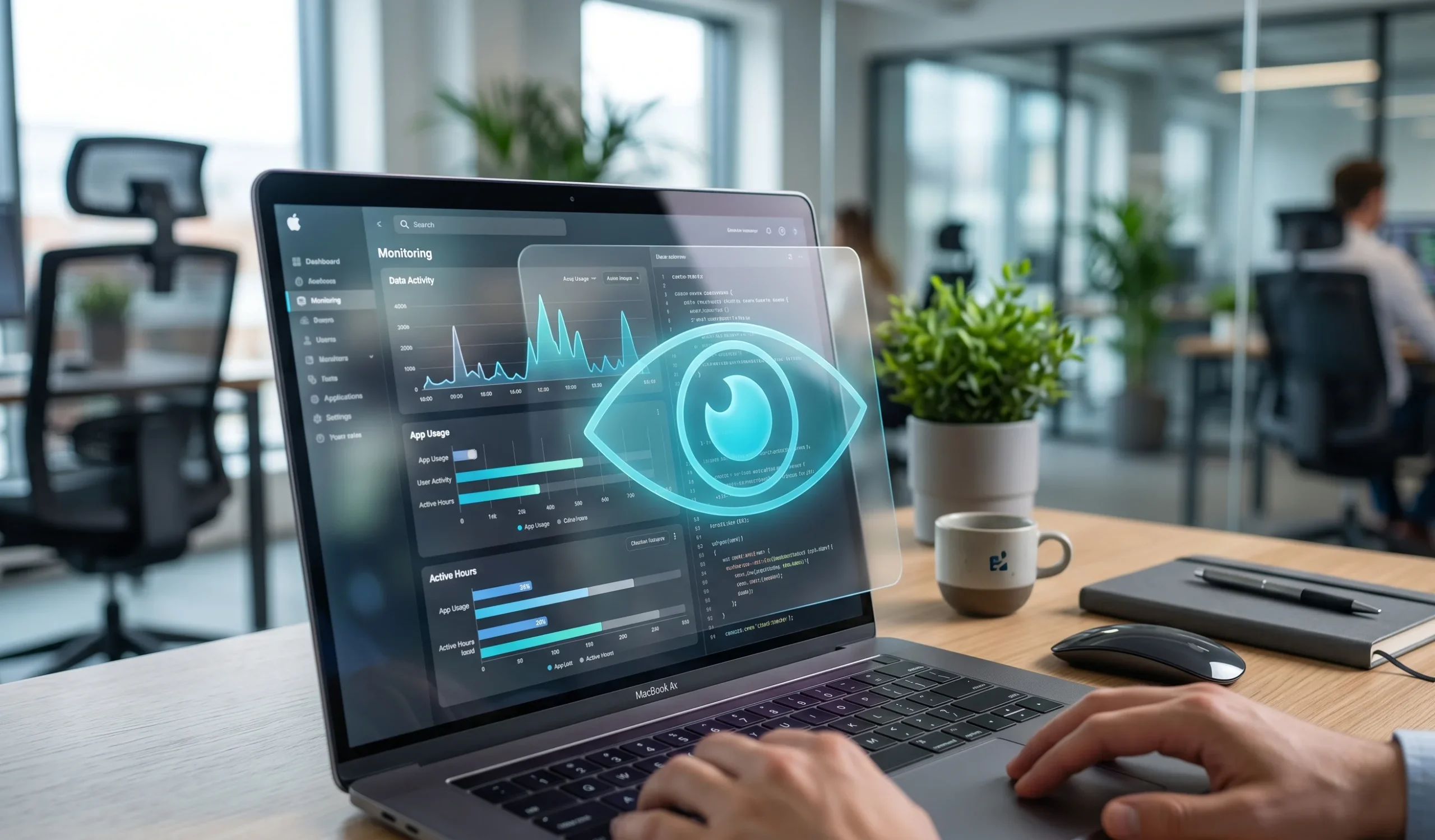 Group of developers discussing workplace surveillance issues in Meta office