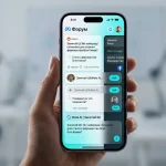 Інтерфейс мобільного додатку Meta Forum у стилі Glassmorphism з текстовими гілками обговорень та елементами штучного інтелекту