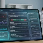 Інтерфейс програми Microsoft Copilot Health на планшеті із графіками здоров'я та аналізами крові