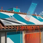 Концепт будівлі з панелями пасивного радіаційного охолодження у яскравих бірюзових тонах