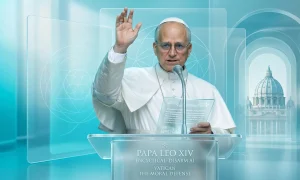 Папа Лев XIV виступає з промовою про етичні проблеми штучного інтелекту на тлі Собору Святого Петра у Ватикані