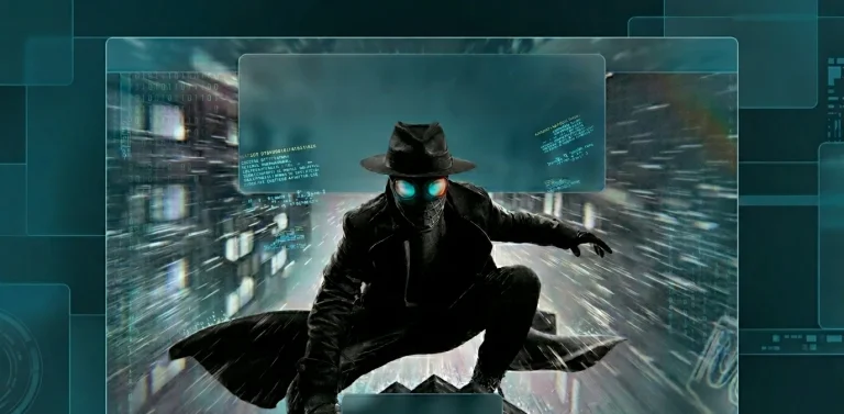 Офіційний концепт-постер серіалу Spider-Noir з Ніколасом Кейджем у стилі гласморфізму з неоновим підсвічуванням