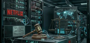 Графічне представлення судового процесу Техасу проти Netflix у стилі кібербезпеки
