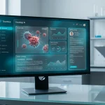 Інтерфейс медичної ШІ-платформи Triomics Oncology AI на моніторі комп'ютера в лабораторії