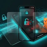 Графічне представлення витоку даних зі смартфона із символом зламаного замка