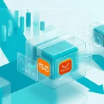 Графічне зображення міжнародної логістики з логотипами AliExpress та Temu у бірюзових тонах