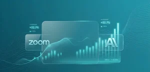 Графічний інтерфейс із логотипом Zoom та фінансовими графіками зростання вартості інвестицій в штучний інтелект