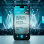 DeepL real-time translation application interface displayed on a smartphone screen during a live event