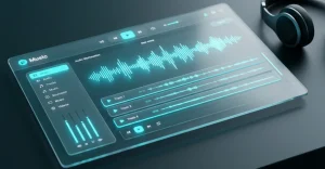 Digital audio workstation interface on a glass panel for creating remixes