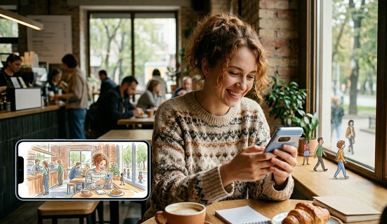 Концептуальне зображення інтерфейсу екосистеми Google Dreambeans із елементами гласморфізму та ціановими акцентами