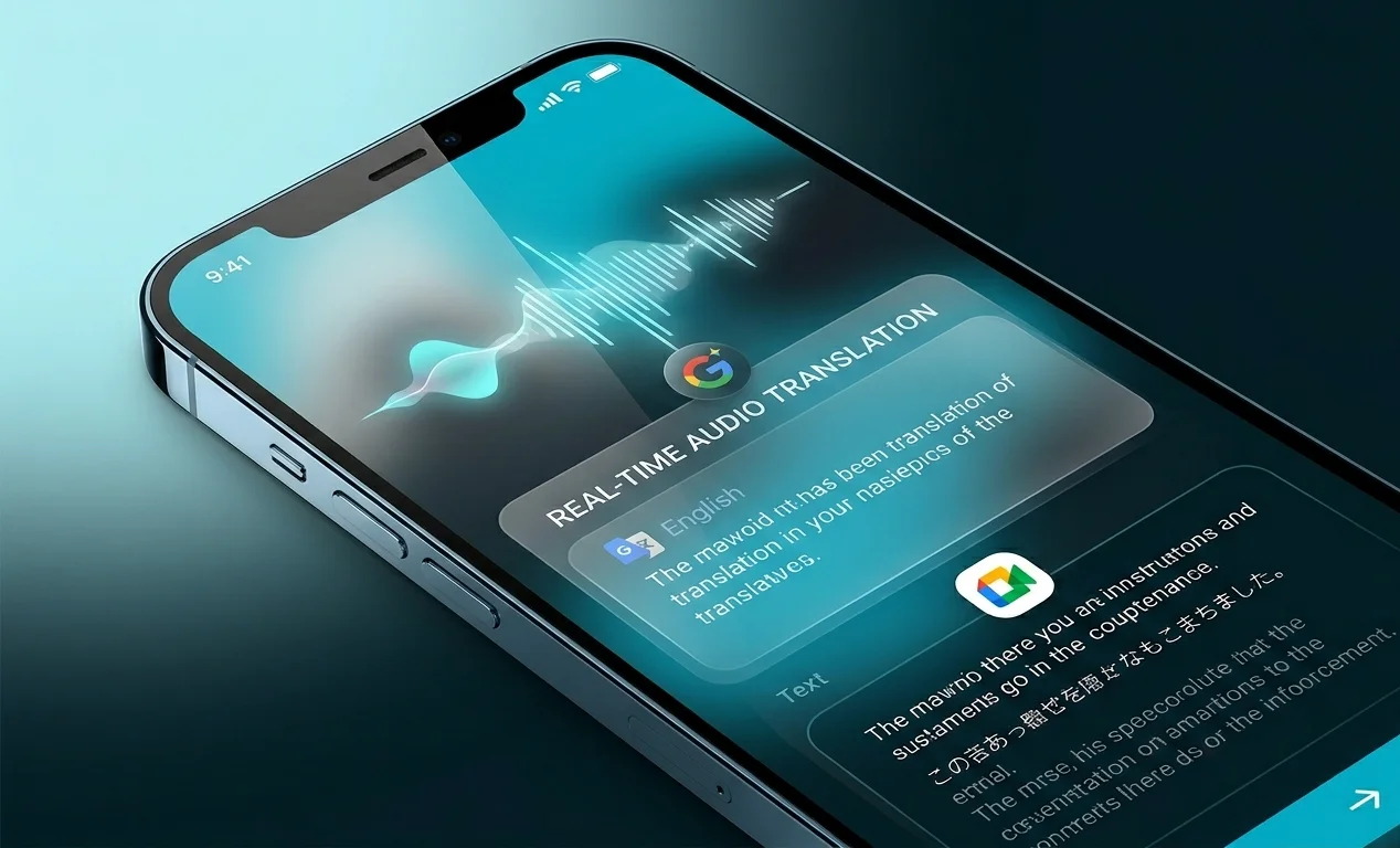 Live translation application interface on a modern smartphone screen featuring Google service designs