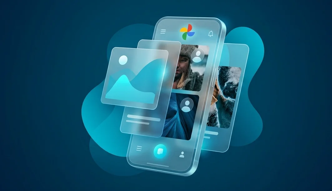 Интерфейс смартфона с логотипом Google Фото и элементами персональной генерации изображений в Gemini