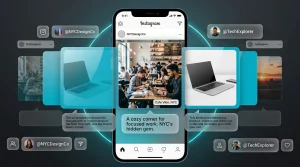 Instagram interface displaying a carousel post with unique text captions beneath each slide