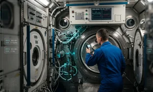 Engineering compartment of the ISS with pressure control system