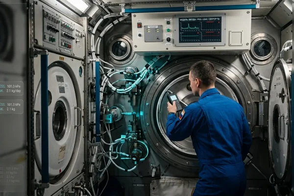 Engineering compartment of the ISS with pressure control system