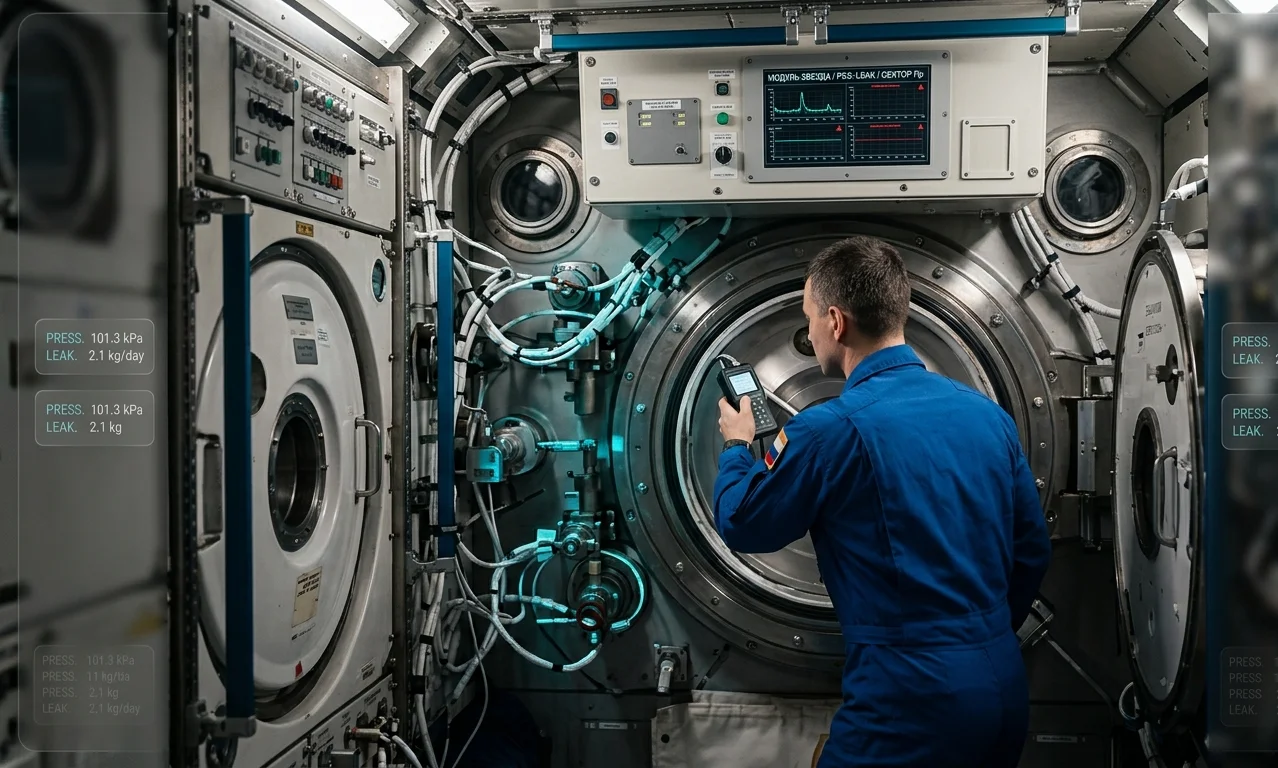 Engineering compartment of the ISS with pressure control system