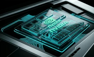 Концептуальна схема інтегрованого процесора Nvidia ARM з графічною архітектурою Blackwell під скляною панеллю всередині комп'ютера