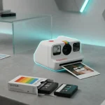Компактна аналогова камера миттєвого друку Polaroid Go Generation 3 на столі з касетами