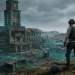 Кінематографічний скріншот PUBG, де персонаж на Ерангелі дивиться на цифровий розпад рушія Melba