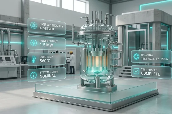 Small modular reactor in a test facility with digital status indicators
