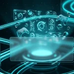 Futuristic gaming user interface in glassmorphism style with cyan lighting for Summer Game Fest 2026 article