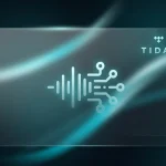 Графічне відображення фільтрації аудіохвилі та логотип Tidal на скляній панелі