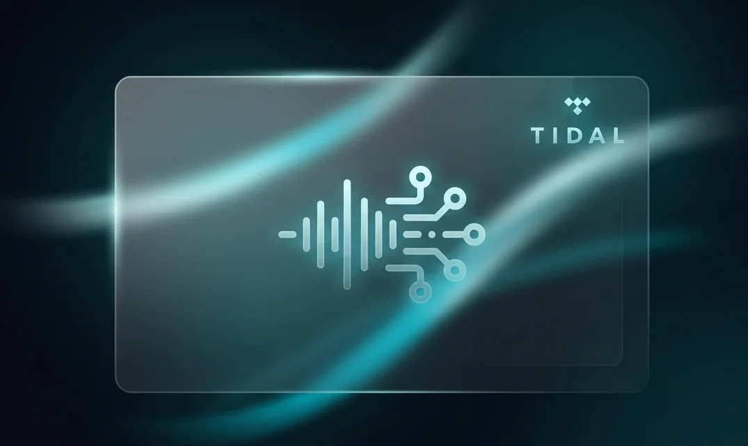 Graphical representation of audio wave filtering and Tidal logo on a frosted glass panel