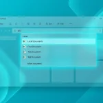 Windows 11 search interface showing two typed characters in premium glassmorphism style