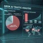 Graphical user interface of Grok AI traffic analytics with charts showing user query distribution