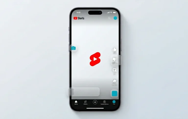 Smartphone displaying a minimalist YouTube Shorts interface with transparent control buttons