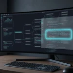 Linux kernel code on a computer monitor with a highlighted memory subsystem bug via an AI analysis interface