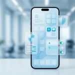 Digital security interface on a smartphone screen featuring glassmorphism design and data protection layers