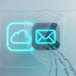 Conceptual image of a data leak - a shattered iCloud Mail glass shield reveals true addresses