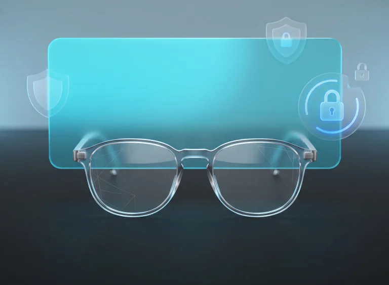 Apple smart glasses prototype featuring privacy protection interface elements