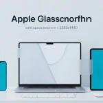 Modern workspace setup featuring Apple devices in minimalist style