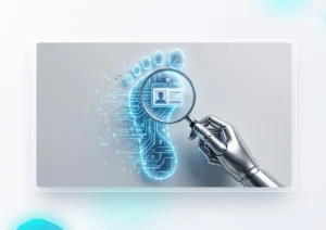 A conceptual web interface displaying digital identity disclosure and cyber security metrics