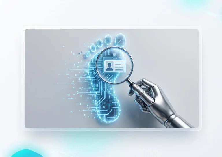 A conceptual web interface displaying digital identity disclosure and cyber security metrics