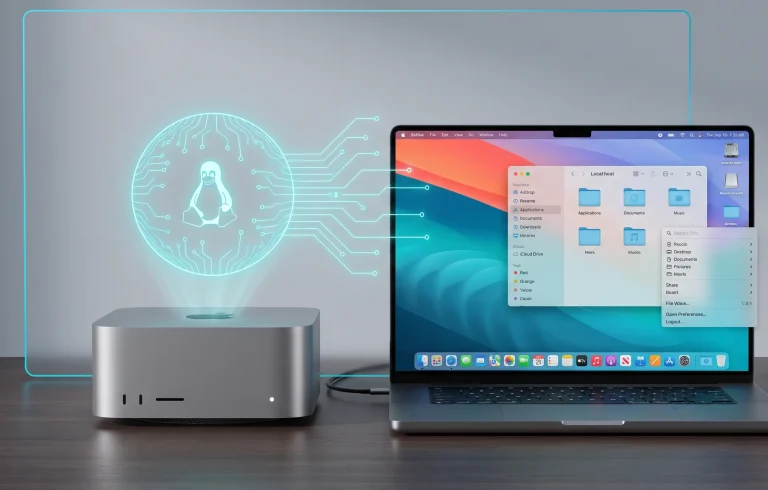 Graphical representation of the Claude Cowork AI agent escaping its Linux virtual environment into the host macOS file system.