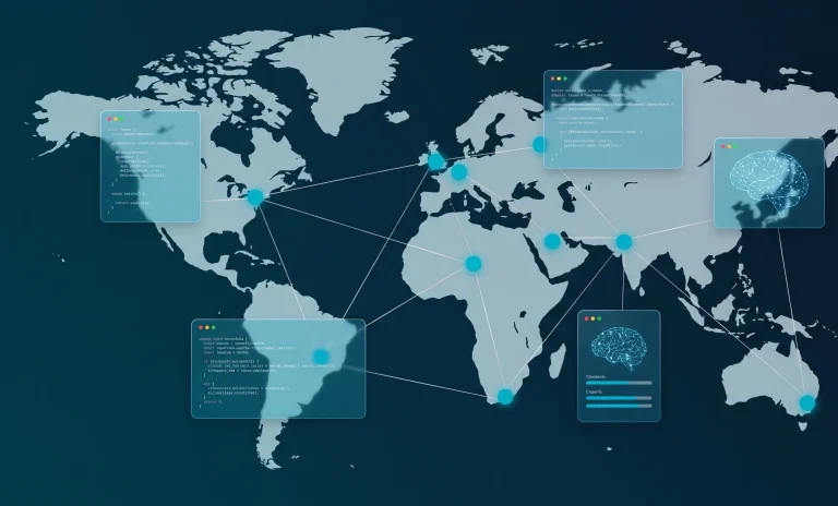 Decentralized global artificial intelligence network with data processing interfaces