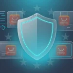 Illustration showing European e-commerce regulation and AliExpress fine with a neon shield design