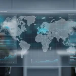 Інтерфейс європейської військової системи штучного інтелекту з картою світу та графіками аналітики даних
