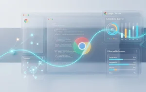 Glassmorphism style cybersecurity dashboard for Google Chrome featuring code review visualizers
