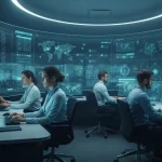 Technology visualization of Google Gemini cybersecurity in a futuristic operations center